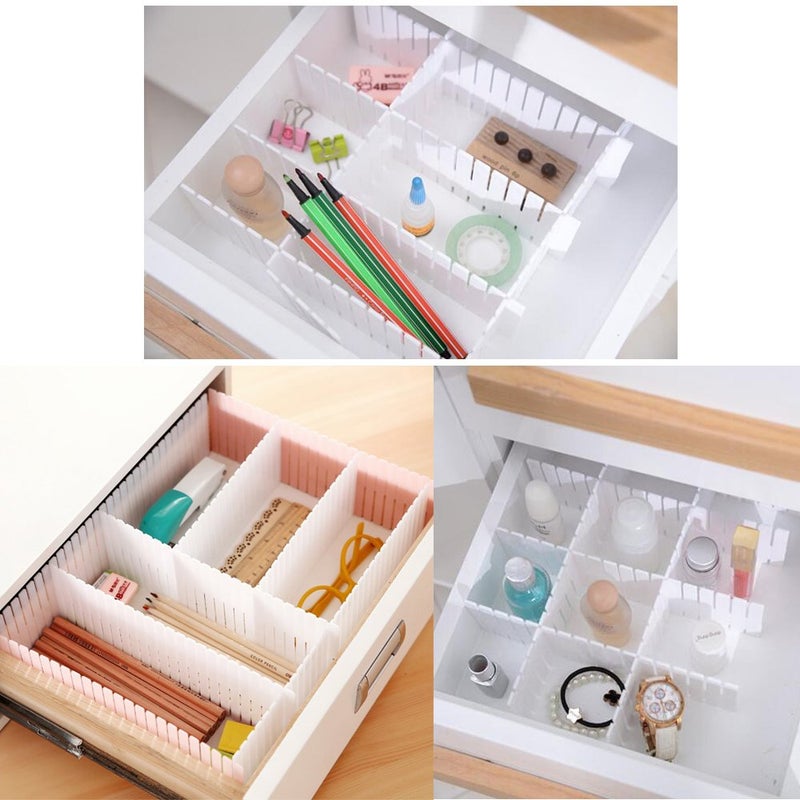 Onerbuy 8pcs Adjustable Grid Drawer Dividers DIY Plastic Closet Separator Tidy Organizer Container for Underwear Socks Belt Office Supplies(White) - Image 3